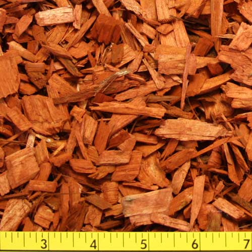 Colored decorative wood chips in red, available in red, brown, and black colorways